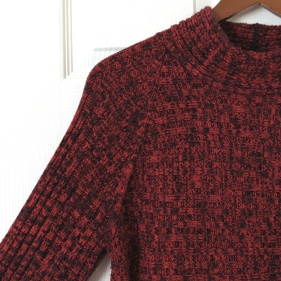 Investments 90's Vintage Marled Ribbed Knit Mock Neck Sweater Red Black Medium - Picture 3 of 9